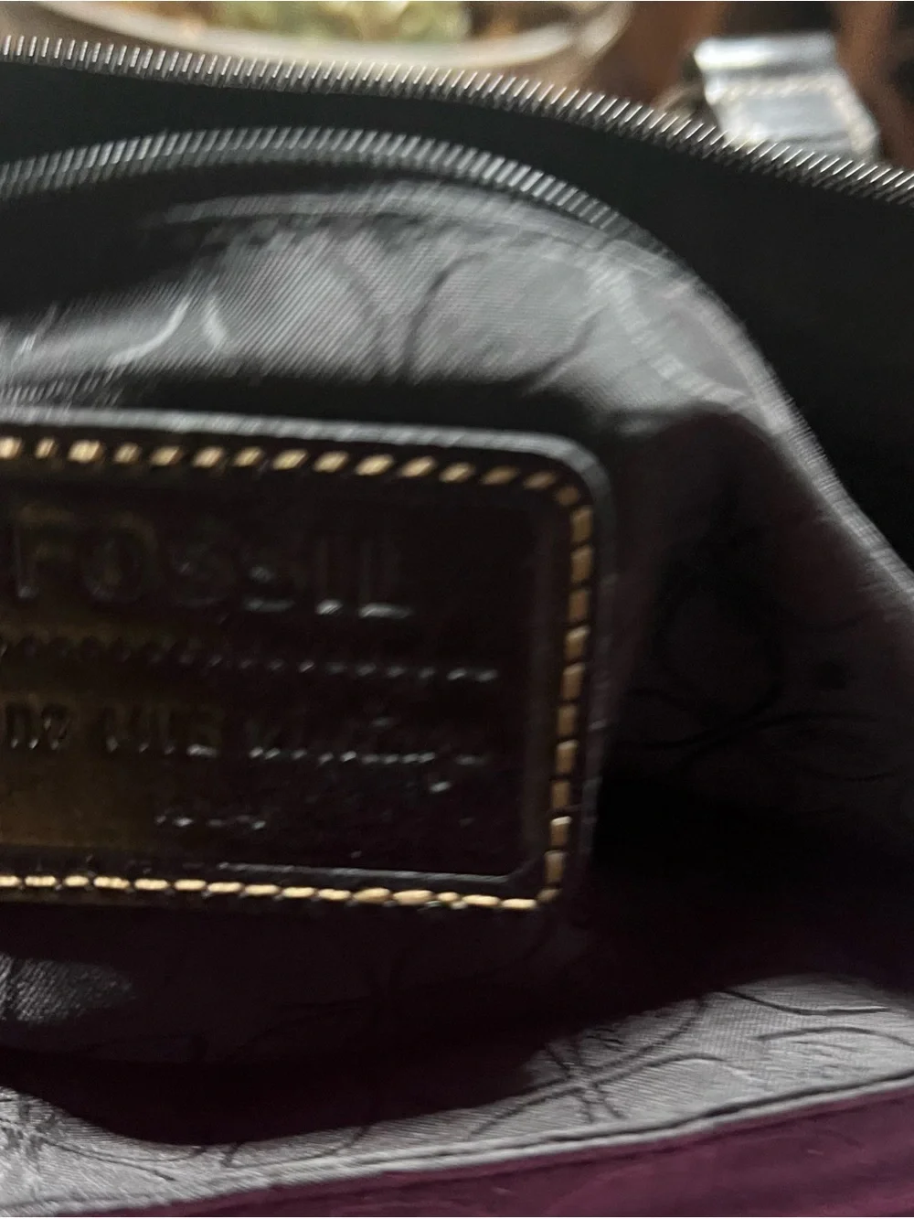 Fossil Black Leather Purse/ Briefcase with Magenta Lining